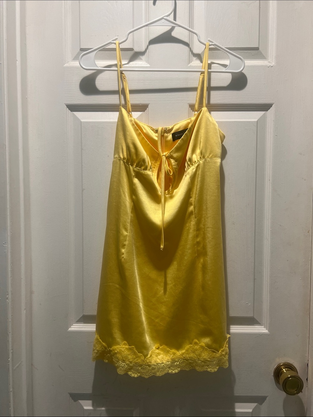 White Fox Boutique Yellow Satin Lace-Trim Mini Dress